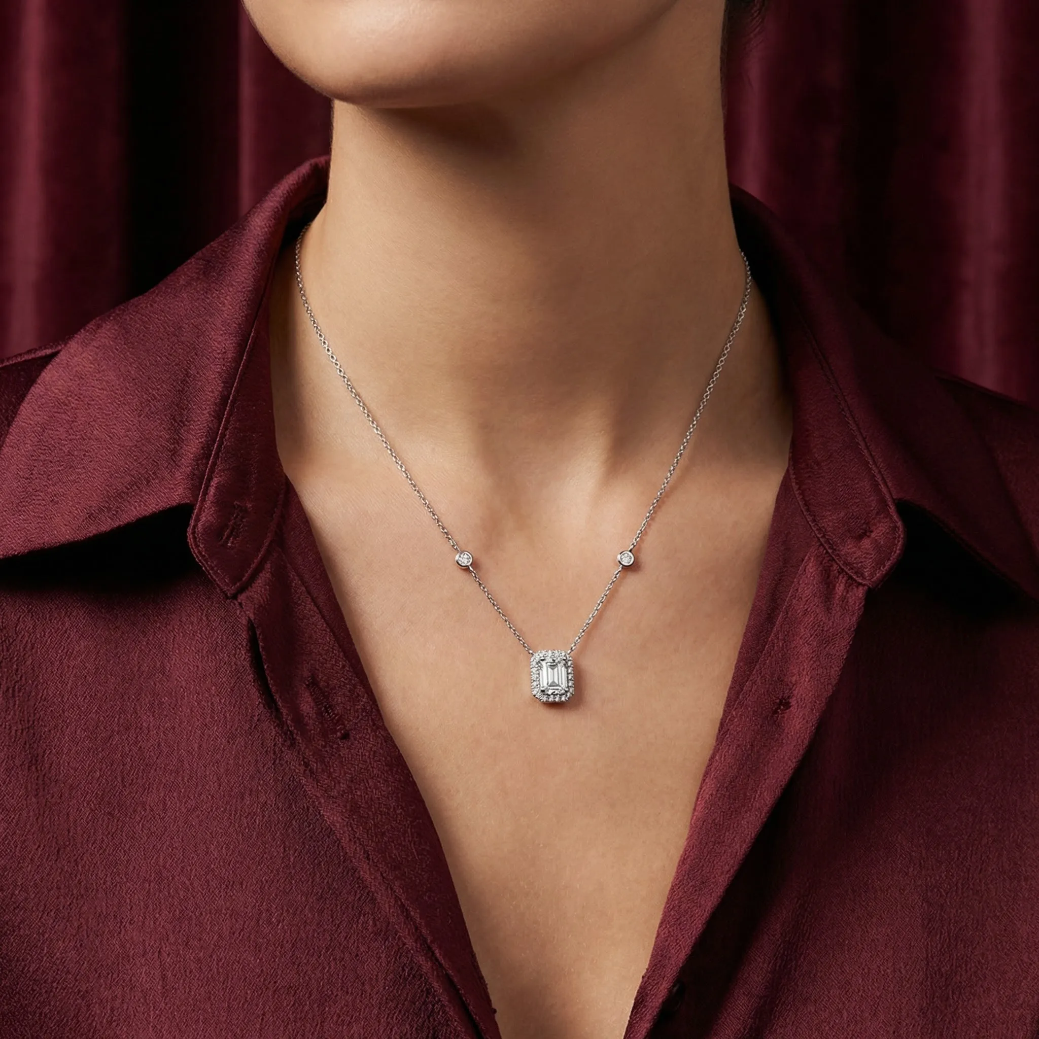 Sleeping Emerald Halo Diamond Pendant